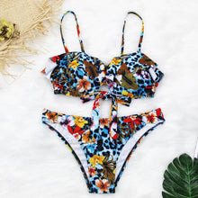 Load image into Gallery viewer, Female Two Piece Swimsuit Low Waist Bikini Floral Printing Swimwear Push Up Bathing Suit Detachable Padded Push Up Striped Bikini Set Two Piece Swimsuit Ladies Vintage Lace Bikini Sets Beach Swimwear