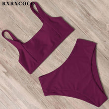 将图片加载到图库查看器,Swimwear Women Ribbed Bathing Suit Female Push Up Bikini Set Women's Bathing Suit Lace up Bikini Ribbed Two Piece Swimsuit Beachwear High Waist Bikini Women's Swimsuit