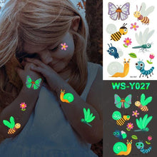 将图片加载到图库查看器,Luxury Luminous Tattoo Stickers Unicorn Stars Temporary Waterproof Luminous Fake Tattoos Stickers Dinosaur Butterfly For Children