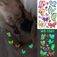 将图片加载到图库查看器,Luxury Luminous Tattoo Stickers Unicorn Stars Temporary Waterproof Luminous Fake Tattoos Stickers Dinosaur Butterfly For Children