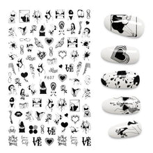 Load image into Gallery viewer, 3D Nail Stickers Leaves Butterfly Panda Love Heart Design Stickers For Nails Manicure Foil Nail Art Decor Girls Manicure Decoration Nail Art Supplies 3D Self-Adhesive Nail Decals Designer Nail Stickers for Acrylic Nails