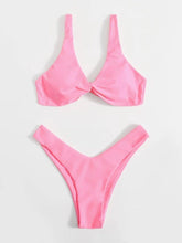 Load image into Gallery viewer, Solid Tie Bikini Padded Bra High Leg Bandage Push Up Bikini Set Brazilian Swimsuit Women Swimwear Rib Bikini Set High Cut Spaghetti Strap Two Piece Swimsuit Bathing Suit