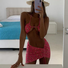 Load image into Gallery viewer, 3-Piece Bikinis Suit Halter Polka Dot Swimwear Women Beachwear Women's 3 Piece Bikini Set Swimsuit Cover Ups Sheer Sarongs Beach Wrap Skirt Bathing Suit Swimsuit Female Holiday Beach Skirt Bikini Set