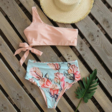 Load image into Gallery viewer, Bikinis Women New One Shoulder Swimwear High Waist Swimsuit Bandage Bathing Suits Beach Wear Female Lace Two Piece Swim Dress with Bikini Bottom Bathing Suits