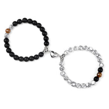 将图片加载到图库查看器,2Pcs/Set Heart Shape Magnet Pendant Bracelet Couples Love Meaningful Natural Stone Bangles Jewelry Bracelet For Couples Elastic Magnetic Field Therapy Bracelet Women Matt Stone Bracelets For Girlfriend