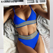 将图片加载到图库查看器,Swimwear Women Ribbed Bathing Suit Female Push Up Bikini Set Women's Bathing Suit Lace up Bikini Ribbed Two Piece Swimsuit Beachwear High Waist Bikini Women's Swimsuit