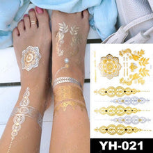 将图片加载到图库查看器,New Waterproof Temporary Tattoo Sticker Golden Silver Flower Jewelry Flash Fashion Different Design Tattoos For Womens