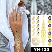 将图片加载到图库查看器,New Waterproof Temporary Tattoo Sticker Golden Silver Flower Jewelry Flash Fashion Different Design Tattoos For Womens
