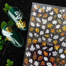 Load image into Gallery viewer, Christmas Snowflake Lines 3D Nail Stickers Gold And White Xmas Snowflakes Leaves Decals Slider Nail Art Decoration Wraps Nail Art Stickers Decal 3D Self-Adhesive Abstract Face Curve Graffiti Nail Design for Acrylic Nail Supplies