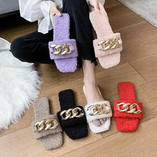 将图片加载到图库查看器,Women Summer Slipper Square Toe Chain Slippers Slip On Flat Slide Sandals Beach Flip Flops Casual Shoes Woman Heel Shoes Open Toe Slip On Dress Backless Heels Slides Slippers