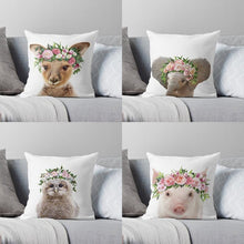 将图片加载到图库查看器,Cute Baby Animals Pattern Pillow Case Cotton Linen Cushion Cover for Home Sofa Pillow Covers, Cushion Covers Tiger Bunny Rabbit Horse Sheep Bear With Head Flowers Decorative Velvet Pillow Covers 45X45CM