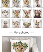 将图片加载到图库查看器,Cute Baby Animals Pattern Pillow Case Cotton Linen Cushion Cover for Home Sofa Pillow Covers, Cushion Covers Tiger Bunny Rabbit Horse Sheep Bear With Head Flowers Decorative Velvet Pillow Covers 45X45CM