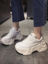 Load image into Gallery viewer, Women Platform Sneakers Leather Casual Ladies Chunky Shoes Woman High Black Fashion Thick Soled Sports Walking Shoes Lace Up Platform Leather Trainers Sneakers