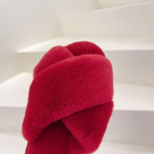将图片加载到图库查看器,Fluffy Slippers Women Cozy Faux Fur Cross Indoor Floor Slides Flat Soft Furry Shoes Fluffy Furry Fur Slippers Flip Flop Open Toe Cozy House Memory Foam Sandals Slides Soft Flat Comfy Slippers