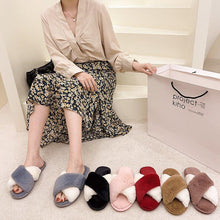 将图片加载到图库查看器,Fluffy Slippers Women Cozy Faux Fur Cross Indoor Floor Slides Flat Soft Furry Shoes Fluffy Furry Fur Slippers Flip Flop Open Toe Cozy House Memory Foam Sandals Slides Soft Flat Comfy Slippers