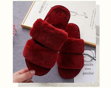 将图片加载到图库查看器,Fluffy Slippers Women Cozy Faux Fur Cross Indoor Floor Slides Flat Soft Furry Shoes Fluffy Furry Fur Slippers Flip Flop Open Toe Cozy House Memory Foam Sandals Slides Soft Flat Comfy Slippers