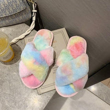 将图片加载到图库查看器,Fluffy Slippers Women Cozy Faux Fur Cross Indoor Floor Slides Flat Soft Furry Shoes Fluffy Furry Fur Slippers Flip Flop Open Toe Cozy House Memory Foam Sandals Slides Soft Flat Comfy Slippers