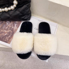 将图片加载到图库查看器,Fluffy Slippers Women Cozy Faux Fur Cross Indoor Floor Slides Flat Soft Furry Shoes Fluffy Furry Fur Slippers Flip Flop Open Toe Cozy House Memory Foam Sandals Slides Soft Flat Comfy Slippers
