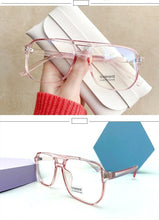 将图片加载到图库查看器,Double Beam Anti Blue Light Glasses Frame Women Men Anti Eyestrain Computer Reading TV Glasses Stylish Frame Anti Glasses Men And Women Retro Big Frame Myopia Eyeglasses Oversized Mirror Frame