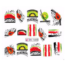 Load image into Gallery viewer, Summer Fruit Water Decals Kiwi Banana Strawberry Flower Alphabet Leaves Nail Art Stickers Wraps Slider Decorations 3D Fruit Nail Art Slices, Summer Fruit Slime Nail Supplies Nail Art Decorations Fruit Flakes Nail Accessories