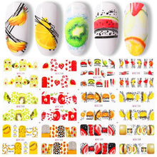 Load image into Gallery viewer, Summer Fruit Water Decals Kiwi Banana Strawberry Flower Alphabet Leaves Nail Art Stickers Wraps Slider Decorations 3D Fruit Nail Art Slices, Summer Fruit Slime Nail Supplies Nail Art Decorations Fruit Flakes Nail Accessories