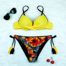 Load image into Gallery viewer, Halter Bikini Bandage Swimsuit Solid Swimwear Sport Liquid Metallic Shiny String Bikini 2 Piece Swimsuit Set Women Shiny Bikini Set Bathing Suit Push Up Two-piece Suit