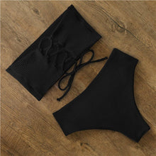 将图片加载到图库查看器,Bikini Swimwear Swimsuit Women Floral Print High Waist Bikini Set Back Cross Bathing Suit Female Beach Wear Women's Bikini Swimsuits Strapless Two Pieces Bathing Suits