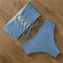 将图片加载到图库查看器,Bikini Swimwear Swimsuit Women Floral Print High Waist Bikini Set Back Cross Bathing Suit Female Beach Wear Women's Bikini Swimsuits Strapless Two Pieces Bathing Suits