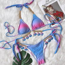 Load image into Gallery viewer, Luxury Diamond Bikini Halter Push Up Swimwear Women's Beach Bikini Crystal Side Bottom Triangle Bikini Halter Swimsuits Women Swimsuit Female Strappy Bikini Set Summer Party Bathing Suit Beachwear