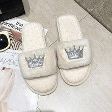 Load image into Gallery viewer, Warm Fluffy Slippers Women Faux Fur Slipper Indoor Floor Slides Flat Soft Furry House Warm Comfortable Fuzzy Furry Bedroom Slippers Indoor Cozy Memory Foam Anti-Slip Flip Flops