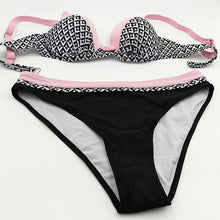 将图片加载到图库查看器,Print Swimwear Women Bikini Solid Push Up Swimsuit Female Bikini Set Beachwear Bathing Suit Swimming High Waist Swimsuits With Boy Shorts Triangle Top Stripes Halter Bikini Two Piece Bathing Suits
