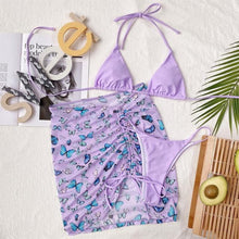 Load image into Gallery viewer, 3 Piece Women Bikini Modern Swimsuit Women High Cut Suit Halter Swimwear Women's Bikini Swimsuits With Wrap Skirt Lace Up Pieces Strings High Cut Bikini Set Bathing Suits Female Triangle Backless Bathing Suit