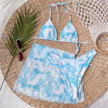 Load image into Gallery viewer, 3 Piece Women Bikini Modern Swimsuit Women High Cut Suit Halter Swimwear Women's Bikini Swimsuits With Wrap Skirt Lace Up Pieces Strings High Cut Bikini Set Bathing Suits Female Triangle Backless Bathing Suit