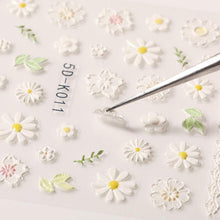 Load image into Gallery viewer, White Embossed Flower Lace Sticker Decal Wedding Nail Art Designs Floral Butterfly Japanese Manicures Nail Decoration Metallic Curve Strip Line Nail Decal Self-Adhesive 3D Wave Design Decoration for Women Girls Adhesive Striping Tape Nail Art Stickers