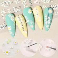 Load image into Gallery viewer, White Embossed Flower Lace Sticker Decal Wedding Nail Art Designs Floral Butterfly Japanese Manicures Nail Decoration Metallic Curve Strip Line Nail Decal Self-Adhesive 3D Wave Design Decoration for Women Girls Adhesive Striping Tape Nail Art Stickers