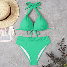 Load image into Gallery viewer, Push Up Bikini New Two Piece Swimsuit Women High Waist Black Pink Bikinis Set Women's Halter Padded Top Push Up Bikini Set Two Piece Swimsuits Bathing Suits Beachwear Swimwear Beachwear Bathing Suit