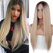 Load image into Gallery viewer, Long Straight Synthetic Black Wig Mixed Brown and Blonde Long Wig For Black Women Middle Part Nature Wigs For Black Women Cosplay Wigs For Women