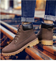 将图片加载到图库查看器,Winter Luxury Shoes Mens Flat Heel Boots Fashion Warm Ankle Boots Outdoor Warm Non Slip Fur Lined Ankle Boots Leather Winter Walking Shoes For Mens