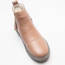将图片加载到图库查看器,Women Genuine Leather Ankle Boots Warm Fur Waterproof Slip On Super Comfortable Booties Autumn Winter Shoes Keep Warm Anti-Slip Soft Sole Warm Fur Lined Winter Ankle Booties