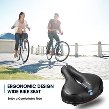 Load image into Gallery viewer, Unisex Soft Rubber Bike Saddle Dual Shock Absorbing Mountain Bicycle Cushion Pad Breathable Comfortable Bike Seat Cushion Bicycle Seat For Men Women With Dual Shock Absorbing Ball Memory Foam Waterproof Wide Bicycle Saddle Fit