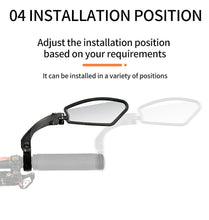 Load image into Gallery viewer, Bike Wide Range Back Sight Reflector Bike Mirror Bicycle Handlebar Rear View Mirror Bike Rear view Mirror Left With Light Reflector Safer No-Shock Bicycle Mirror Rearview Mirror Universal For Bike Bicycle
