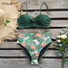 Load image into Gallery viewer, Bikini Swimsuit Women Swimwear Push Up Bikinis Set Leaf Print Female High Waist Swimming Suits For Bathing Suit Women Swimsuit Floral Print Bathing Suit Twist Front High Waist Bikini Set