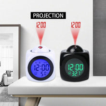 Load image into Gallery viewer, Digital Alarm Clock Projection Alarm Clock Wake Up Bedroom with Data and Temperature Display Talking Function LED Wall/Ceiling Projection Clock LCD Creative Projector Weather Temperature Desk Time Date Display Projection USB Charger Home Clock Timer