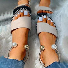 将图片加载到图库查看器,New Summer Women's Pearly Sandals Slippers Shoes Women Flats Sandals Flip Flop Casual Flat Slingback Pearl Sandals Fashion Beach Flip Flops Sandals Outdoor Slippers Round Toe Shoes
