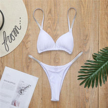Load image into Gallery viewer, Swimwear Women Micro Bikini Solid Black G-String Swimsuits Bathers Bathing Suit 2 Piece Set Bikinis For Women Bathing Suit Women's Two-Piece Swimwear