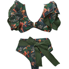 将图片加载到图库查看器,Two-Pieces Women Floral Push-Up Padded Bra Ruffles Bikini Set Swimsuit Swimwear Bathing Suit Beachwear Floral Printed Swimsuit Knotted String Triangle Bikini Tie Side High Cut Cheeky Bikini Set