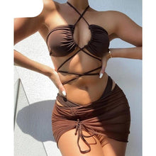 Load image into Gallery viewer, Halter Hollow Cross Bikinis Set Swimsuit Women's New Solid Two-Piece Swimwear Two Piece Swimsuit Halter Crisscross Cut Out Bikini Wrap Top with High Waist Bottom Beach Swimwear Summer Beachwear Woman Bath Bathing Suit