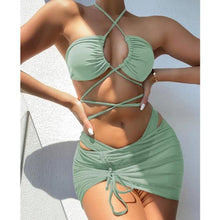 Load image into Gallery viewer, Halter Hollow Cross Bikinis Set Swimsuit Women's New Solid Two-Piece Swimwear Two Piece Swimsuit Halter Crisscross Cut Out Bikini Wrap Top with High Waist Bottom Beach Swimwear Summer Beachwear Woman Bath Bathing Suit