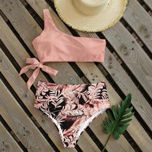Load image into Gallery viewer, Bikinis Women New One Shoulder Swimwear High Waist Swimsuit Bandage Bathing Suits Beach Wear Female Lace Two Piece Swim Dress with Bikini Bottom Bathing Suits
