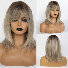 Load image into Gallery viewer, New Arrival Blonde Medium Straight Lolita Bobo Wigs with Bangs Synthetic Wigs For Women Cosplay Daily Heat Resistant Wigs For Black Women Cosplay Wigs For Women